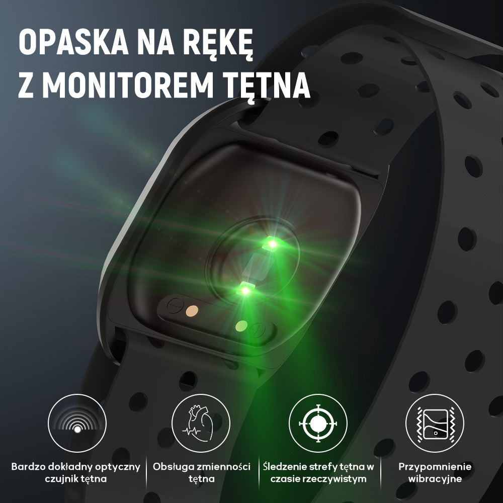 Opaska na Ramię z Pulsometrem, Bluetooth 5.0/ANT+, Wodoodporność IP67