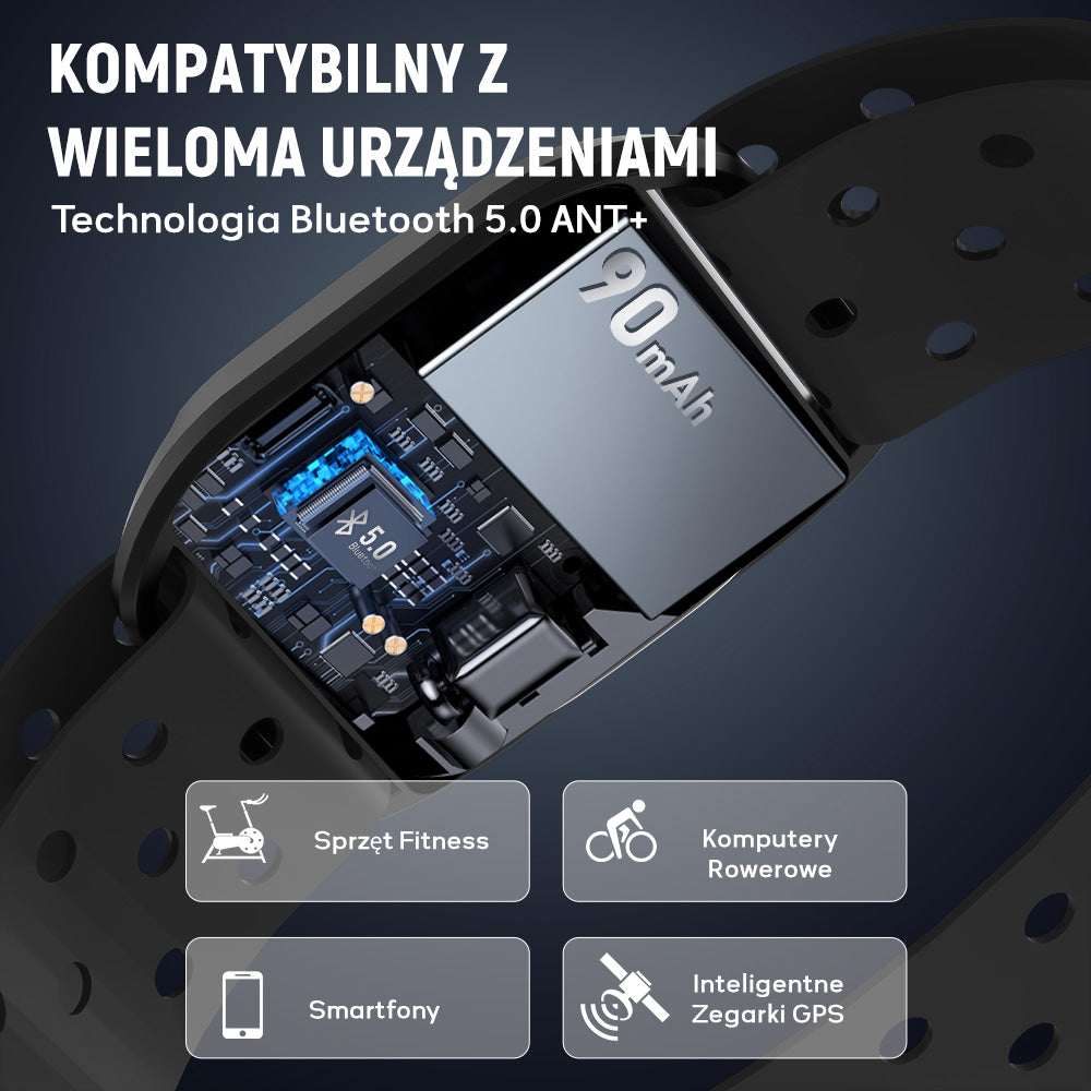 Opaska na Ramię z Pulsometrem, Bluetooth 5.0/ANT+, Wodoodporność IP67