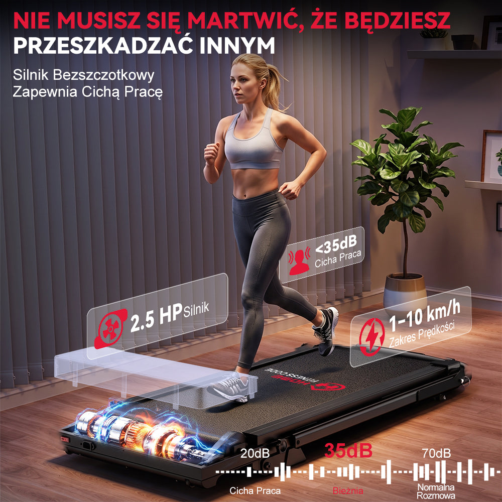Bieżnia Składana Q2 Pro z Silnikiem Bezszczotkowym, Prędkość 1–10 km/h, 5% Nachylenia Ręcznego (Nowa Wersja)