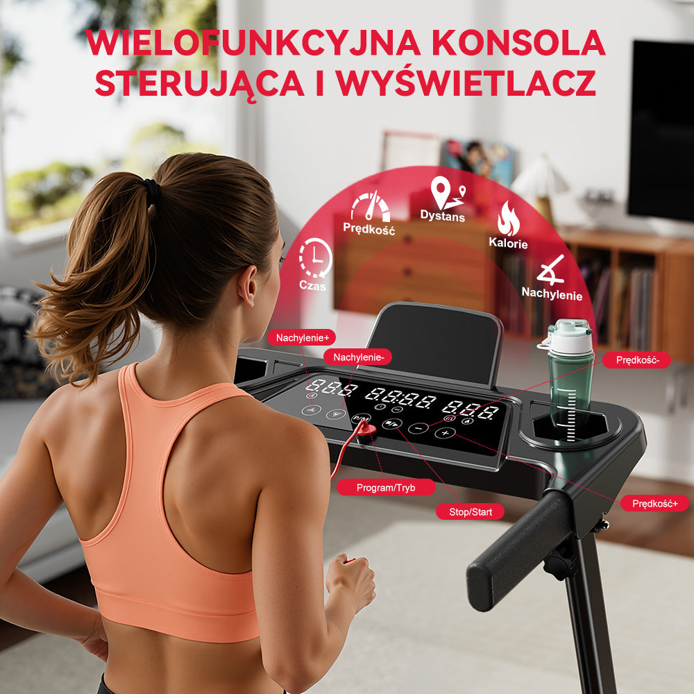 Bieżnia Składana Q5 Pro z Silnikiem Bezszczotkowym, Prędkość 1–12 km/h, Automatyczne Nachylenie 15%