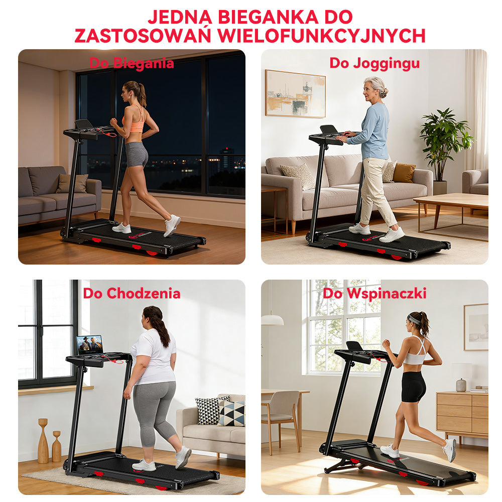 Bieżnia Składana Q5 Pro z Silnikiem Bezszczotkowym, Prędkość 1–12 km/h, Automatyczne Nachylenie 15%