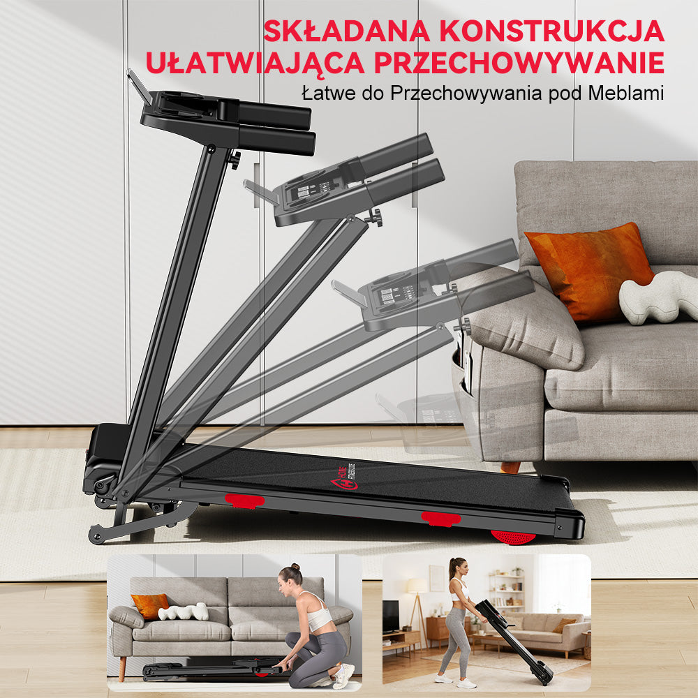 Bieżnia Składana Q5 Pro z Silnikiem Bezszczotkowym, Prędkość 1–12 km/h, Automatyczne Nachylenie 15%
