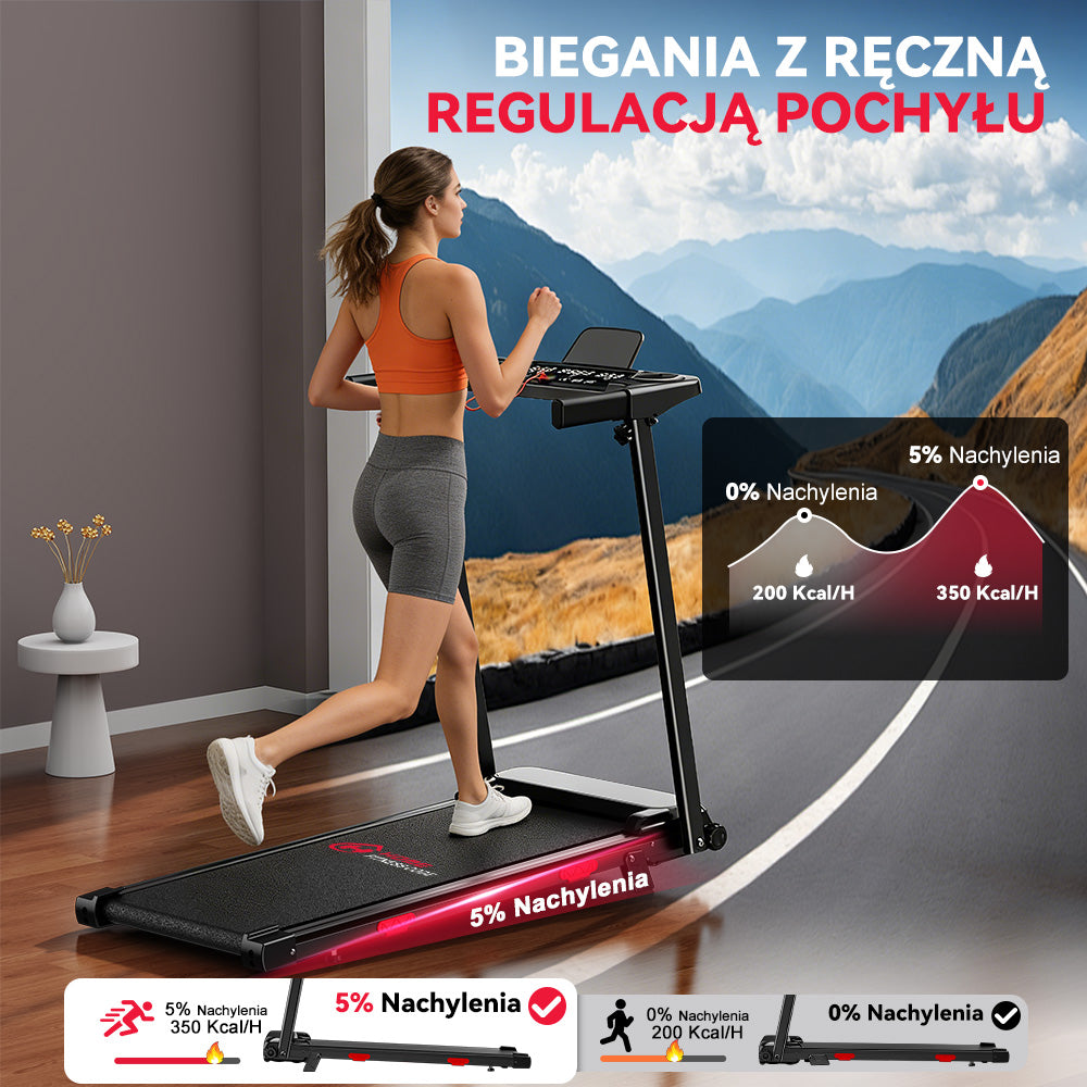 Bieżnia Składana Q5 z Regulacją Nachylenia, Silnik Bezszczotkowy, Prędkość 1–12 km/h