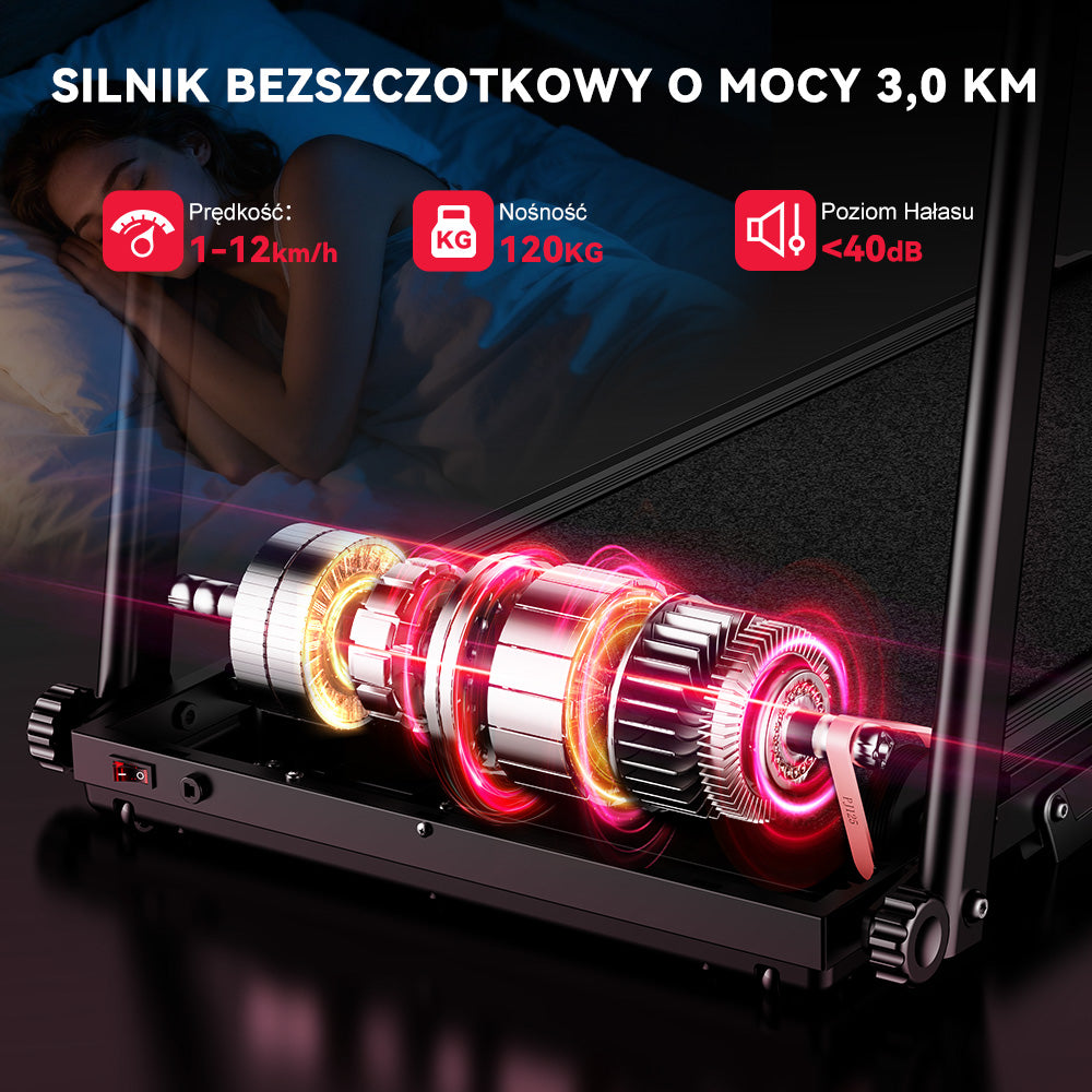 Bieżnia Składana Q5 z Regulacją Nachylenia, Silnik Bezszczotkowy, Prędkość 1–12 km/h