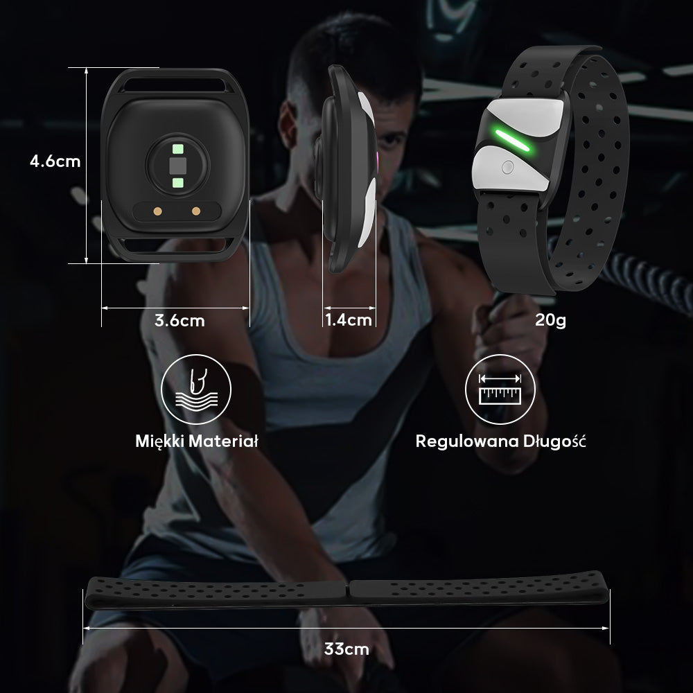 Opaska na Ramię z Pulsometrem, Bluetooth 5.0/ANT+, Wodoodporność IP67